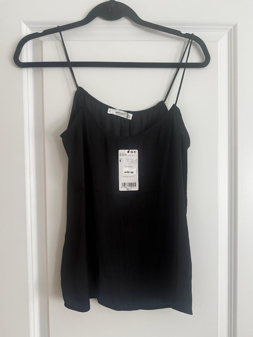 Mango Black Satin Spaghetti Strap Camisole Top